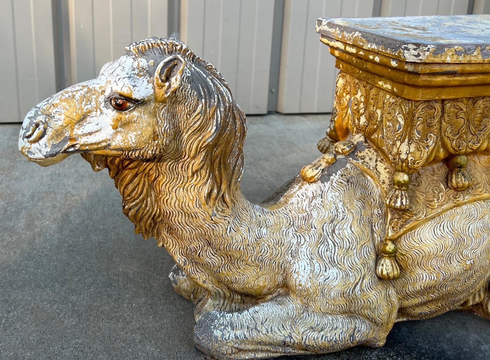 Mid-Century Hollywood Regency Cast Camel Garden Seat Or Stool In Good Condition In Kennesaw, GA