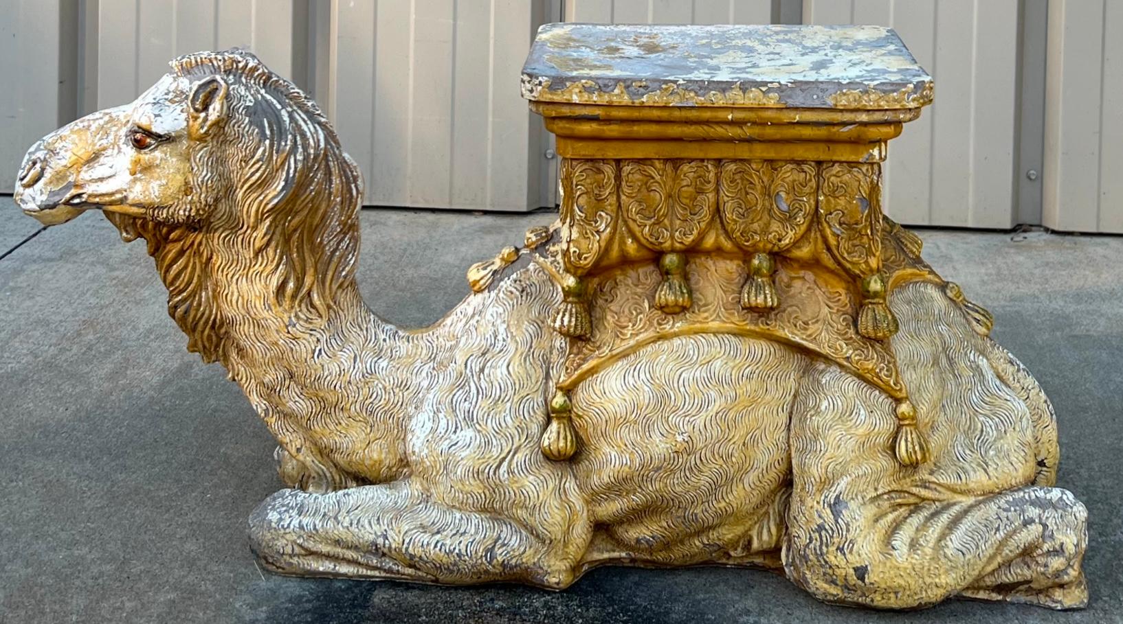 20th Century Mid-Century Hollywood Regency Cast Camel Garden Seat Or Stool