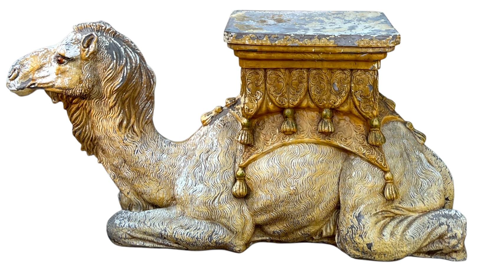 Composition Mid-Century Hollywood Regency Cast Camel Garden Seat Or Stool