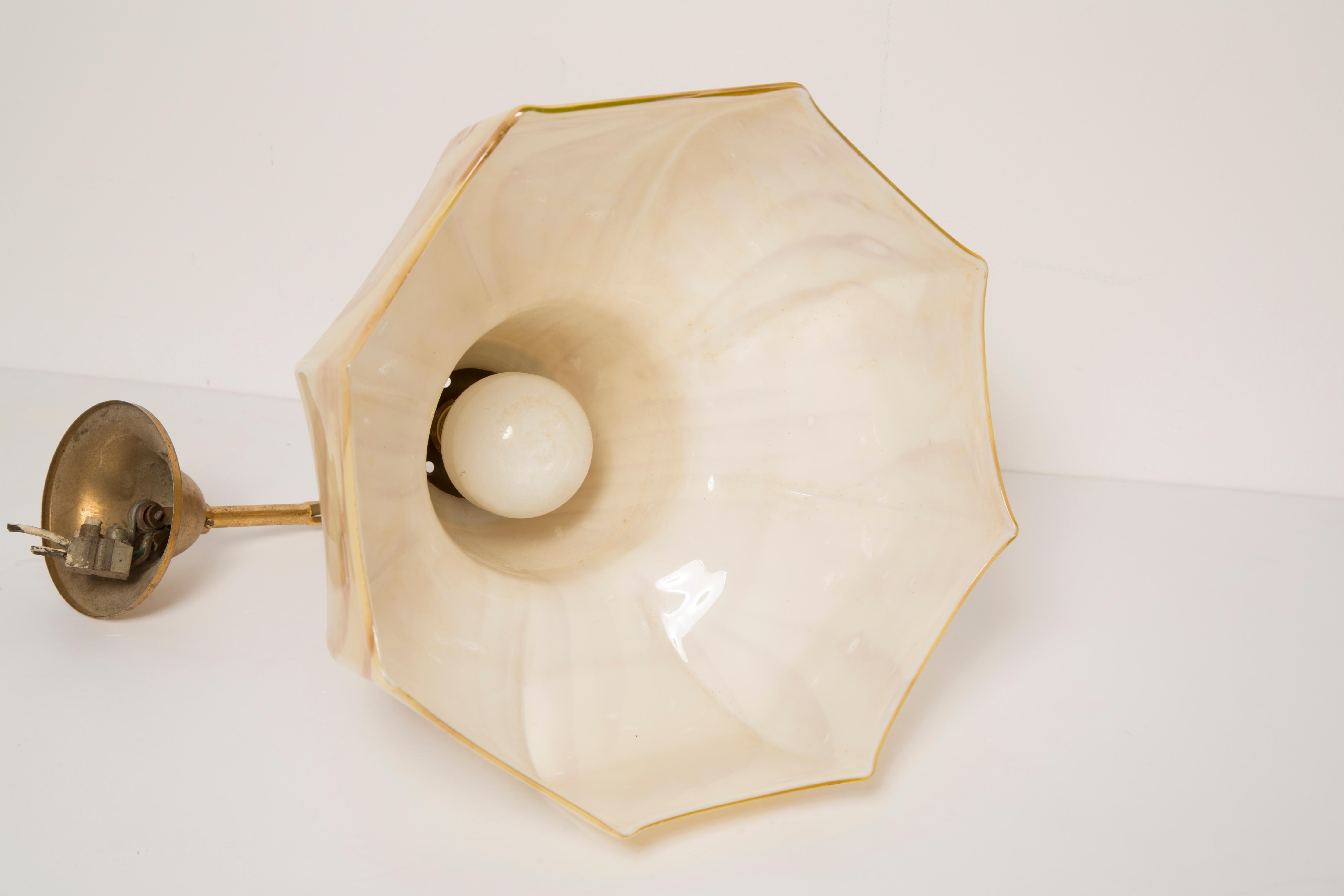 20th Century Mid Century, Hollywood Regency Beige Ceramic and Gold Ceiling Lamp, Italy, 1960s For Sale