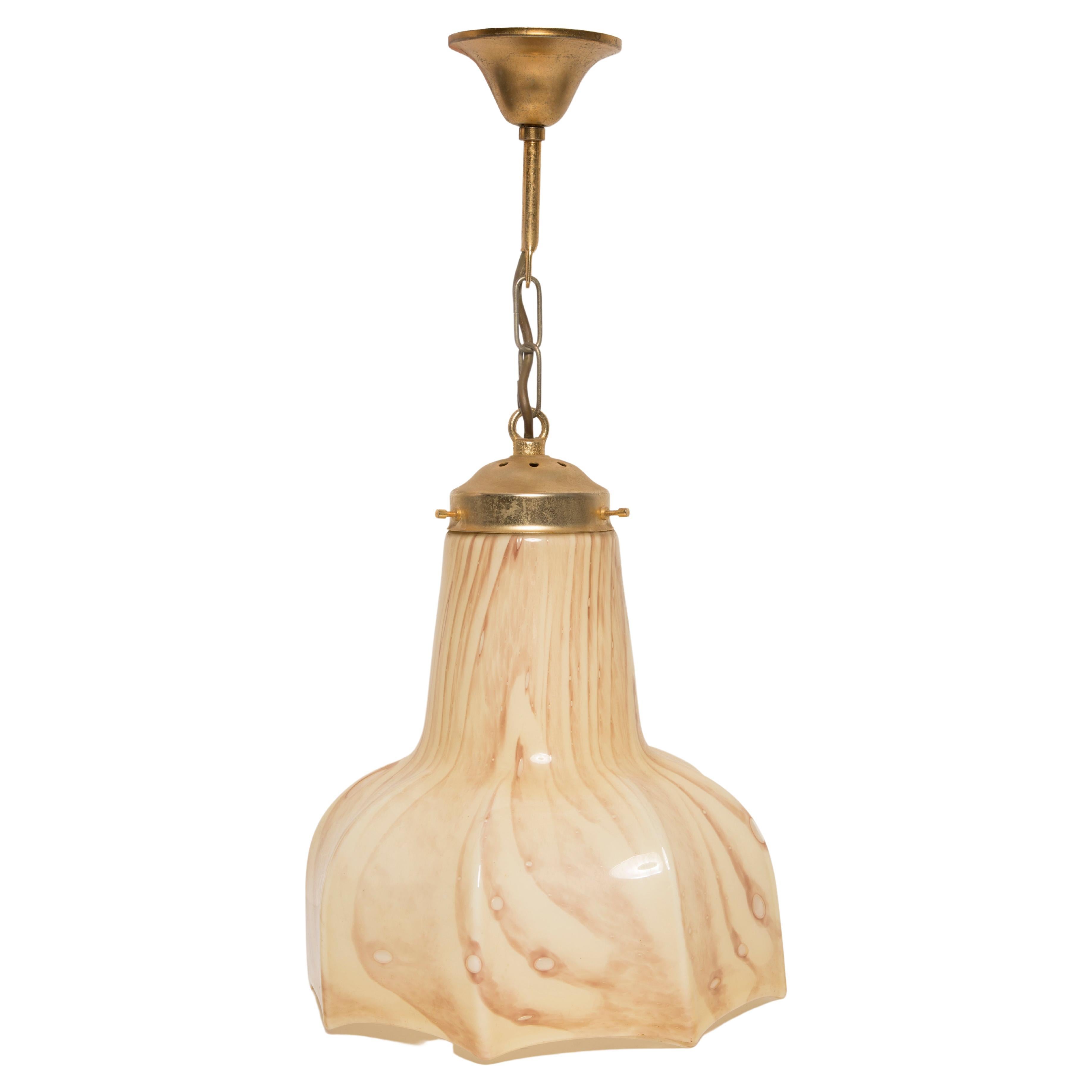 Mid Century, Hollywood Regency Beige Ceramic and Gold Ceiling Lamp, Italy, 1960s For Sale