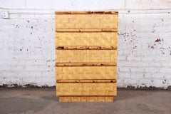Midcentury Hollywood Regency Chinoiserie Bamboo Parquetry Highboy Dresser
