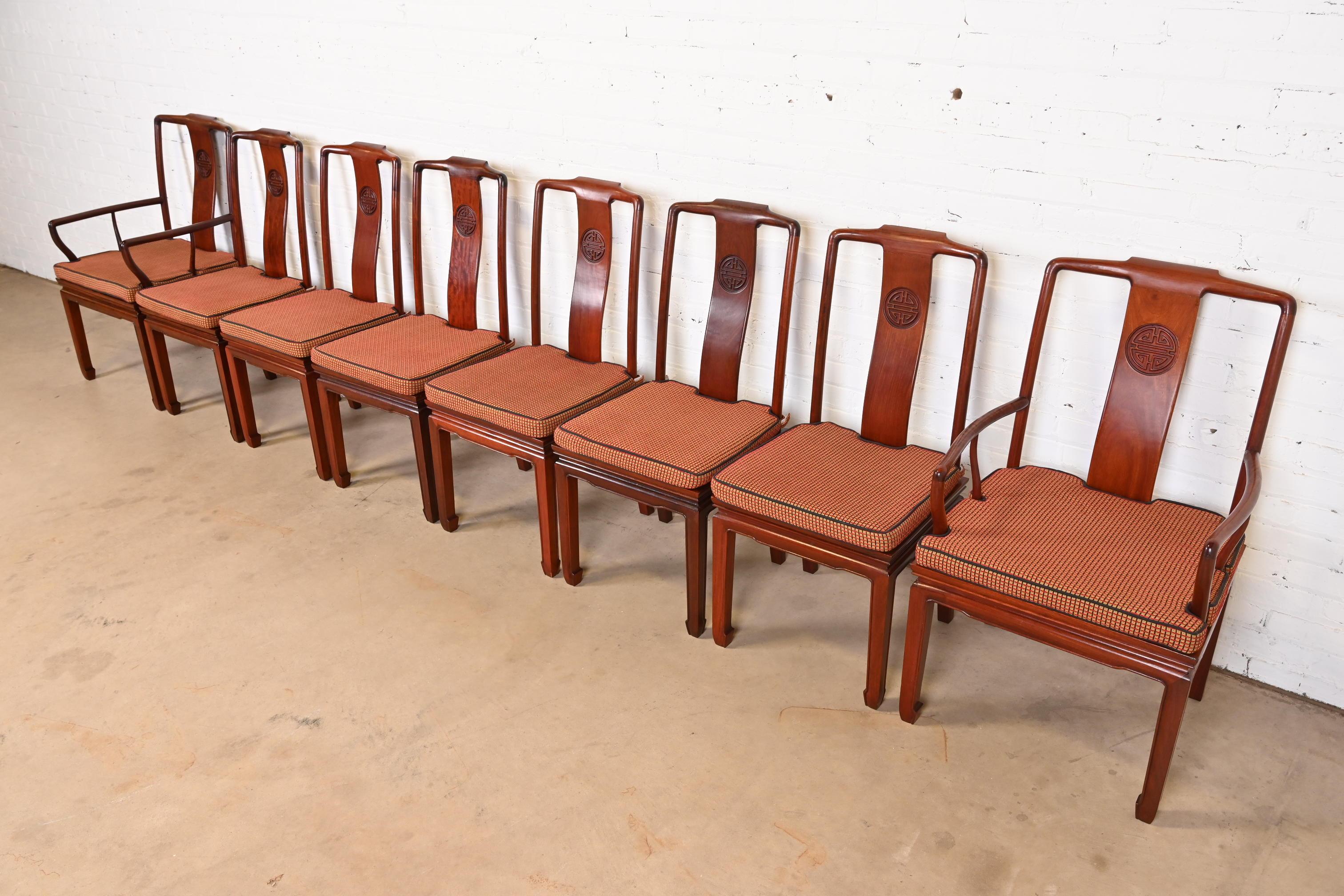 Mid-Century Hollywood Regency Chinoiserie Rosewood Dining Chairs, Set of Eight In Good Condition For Sale In South Bend, IN