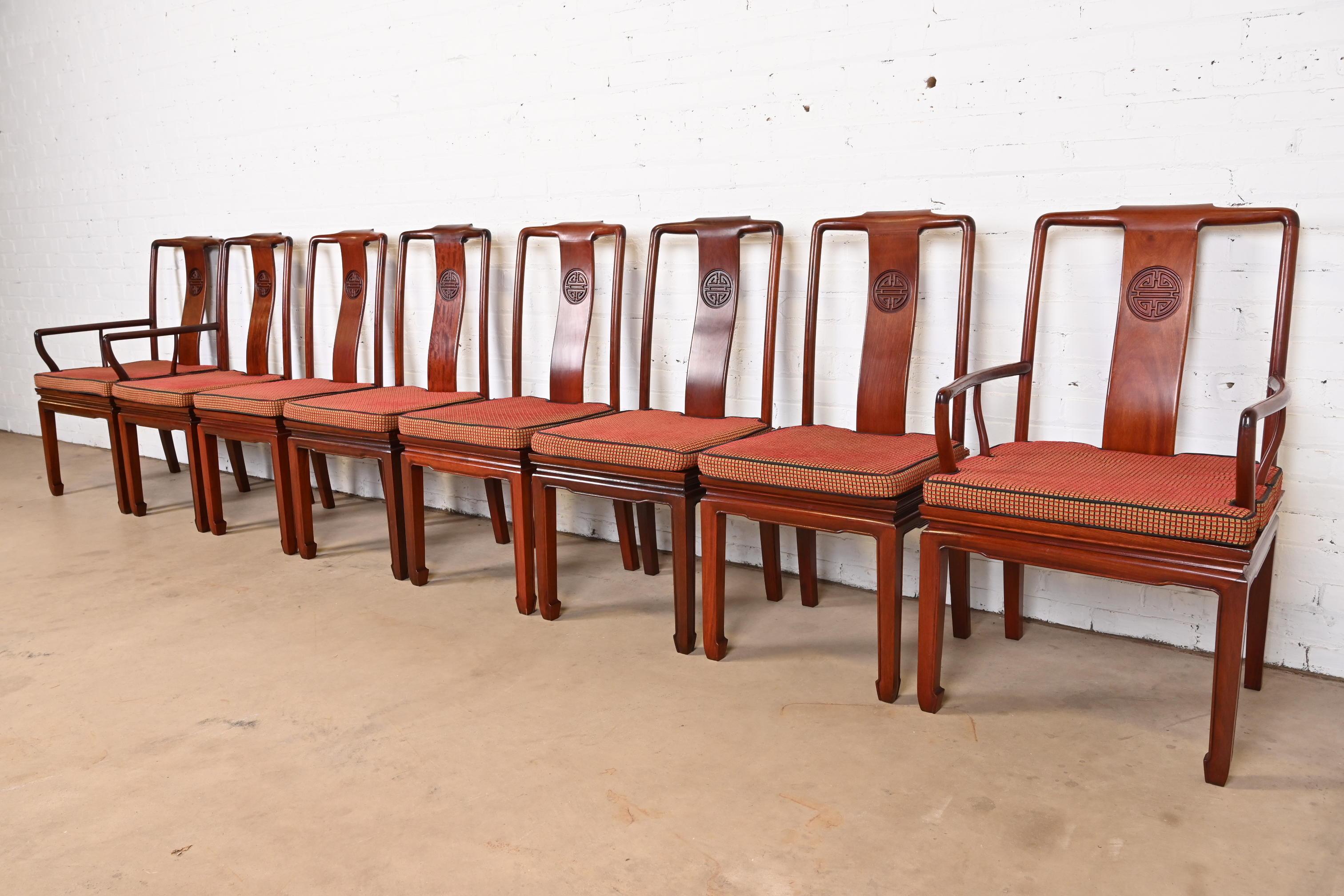 20th Century Mid-Century Hollywood Regency Chinoiserie Rosewood Dining Chairs, Set of Eight For Sale