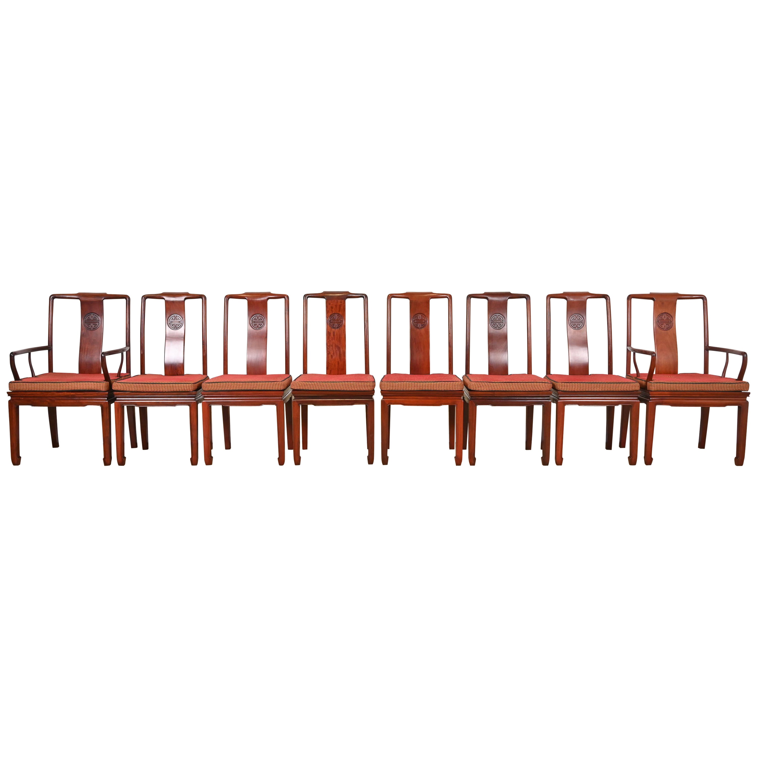 Mid-Century Hollywood Regency Chinoiserie Rosewood Dining Chairs, Set of Eight