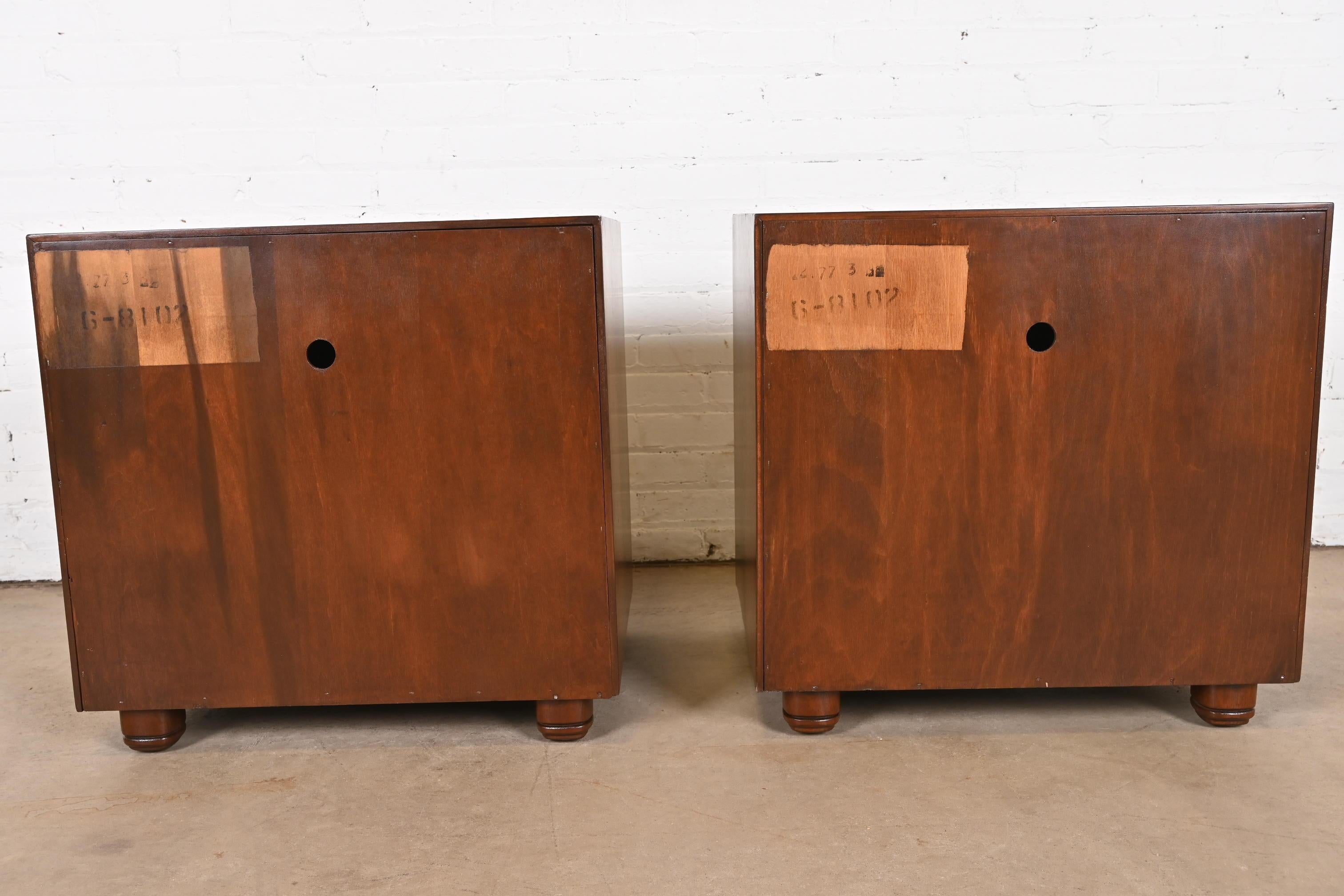 Mid-Century Hollywood Regency Chinoiserie Walnut Bedside Chests, Refinished For Sale 7