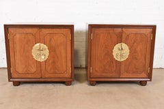 Mid-Century Hollywood Regency Chinoiserie Walnut Bedside Chests, Refinished