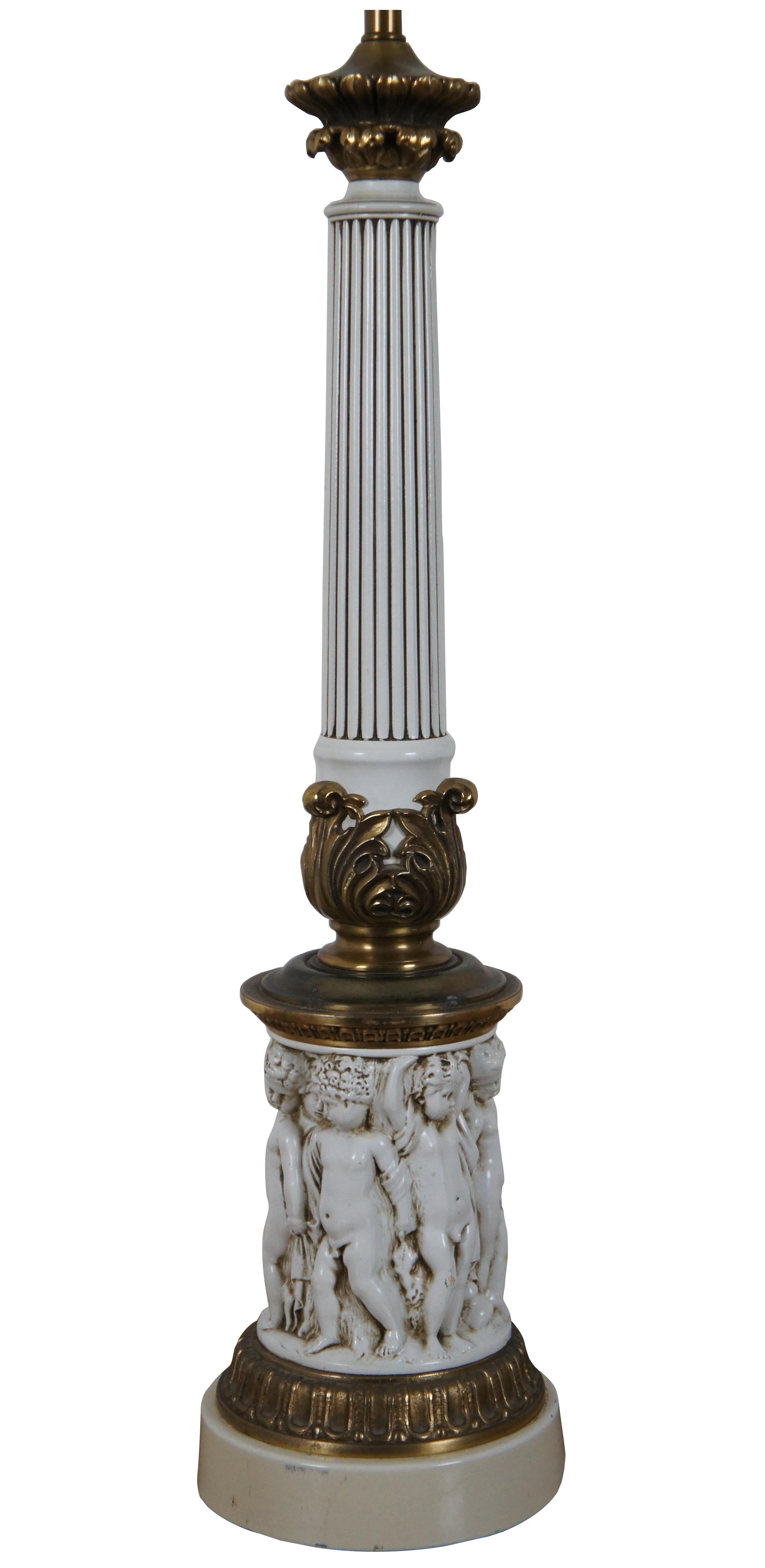 Mid Century Hollywood Regency Column Table Lamp Putti Cherubs Torchiere In Good Condition In Dayton, OH