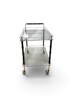Mid-Century Hollywood Regency Faux Bamboo and Brass Two-Tier Drinks Trolley.