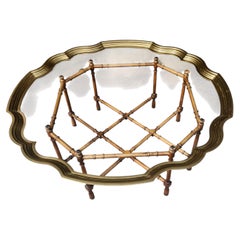 Mid-Century Hollywood Regency Faux Bamboo Cocktail Table with a Brass-Glass Tray