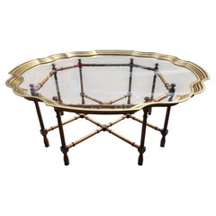 Mid-Century Hollywood Regency Faux Bamboo Cocktail Table with a Brass-Glass Tray