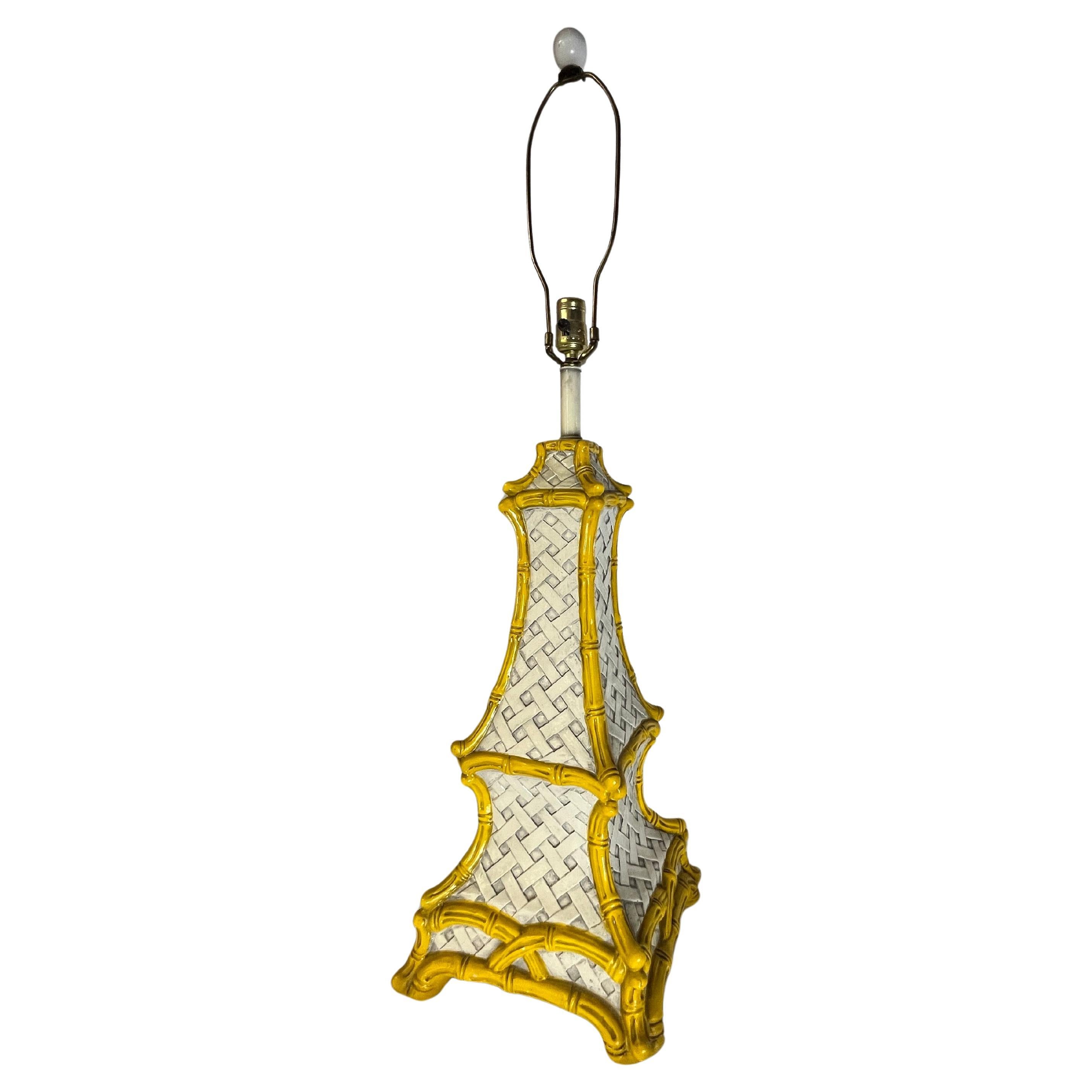 Mid Century Hollywood Regency Faux Bamboo Pagoda Lamp