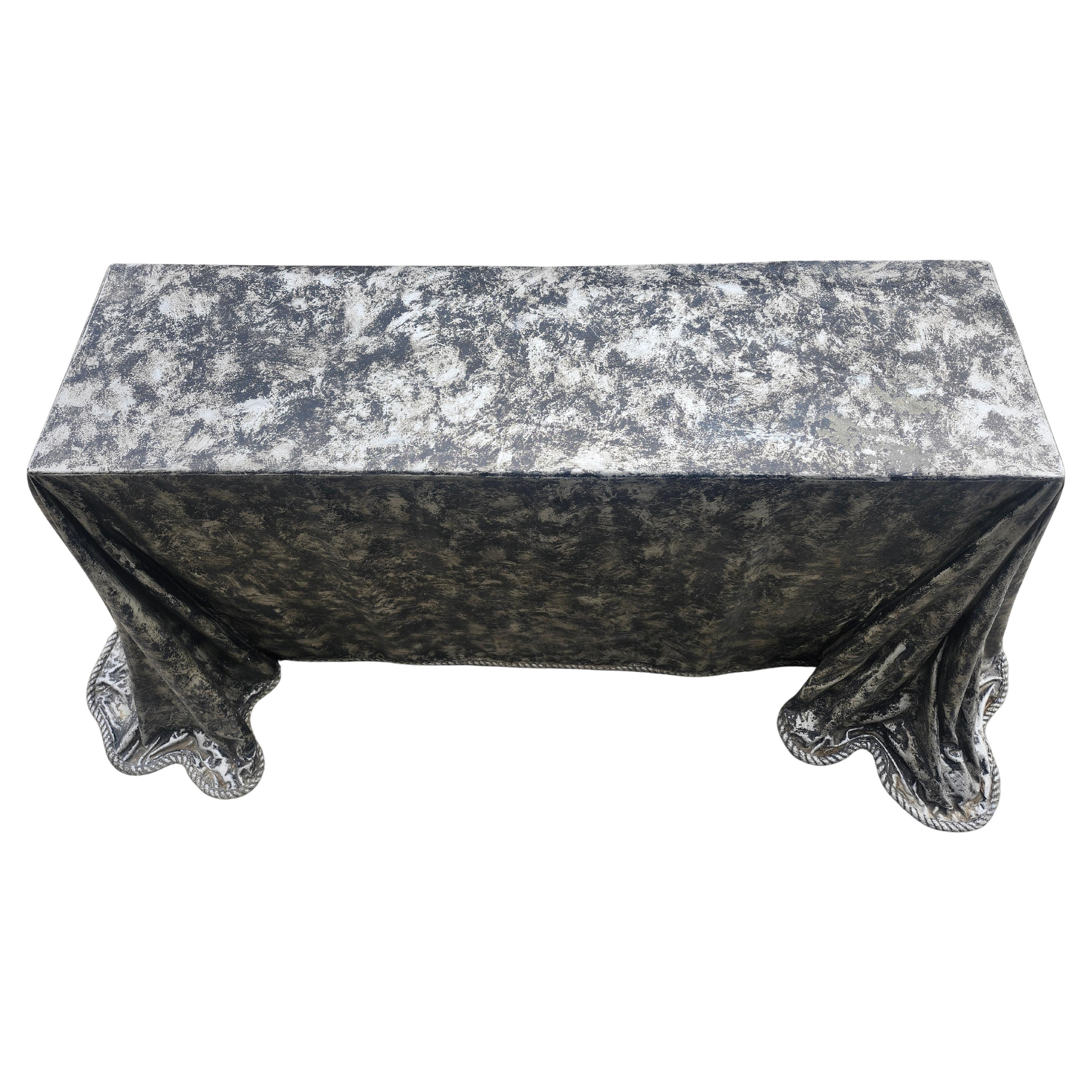 American Mid Century Hollywood Regency Faux Draper Console Sofa Table Fiberglass C1960 For Sale