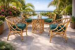 Mid-Century Hollywood Regency Ficks Reed Rattan Dining Set With Brass Casters