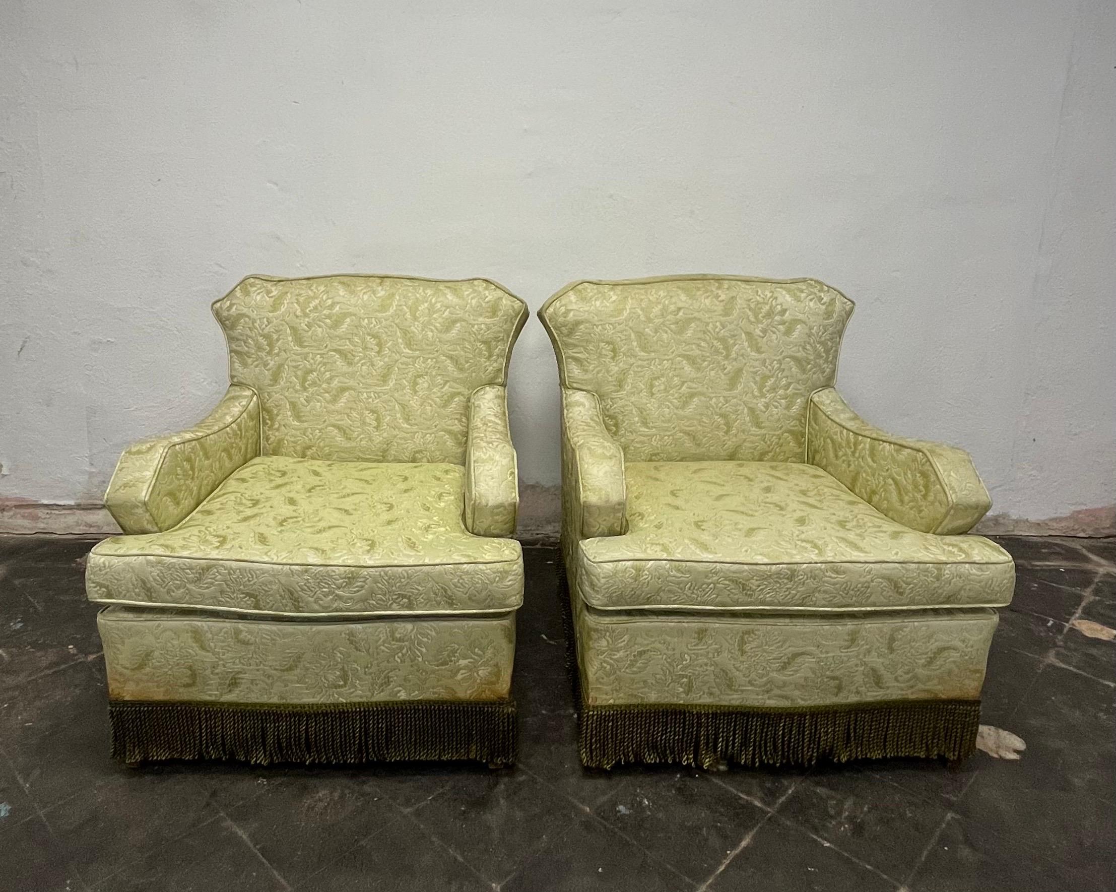 American Mid Century Hollywood Regency Fringe Club Chairs - Set of 2