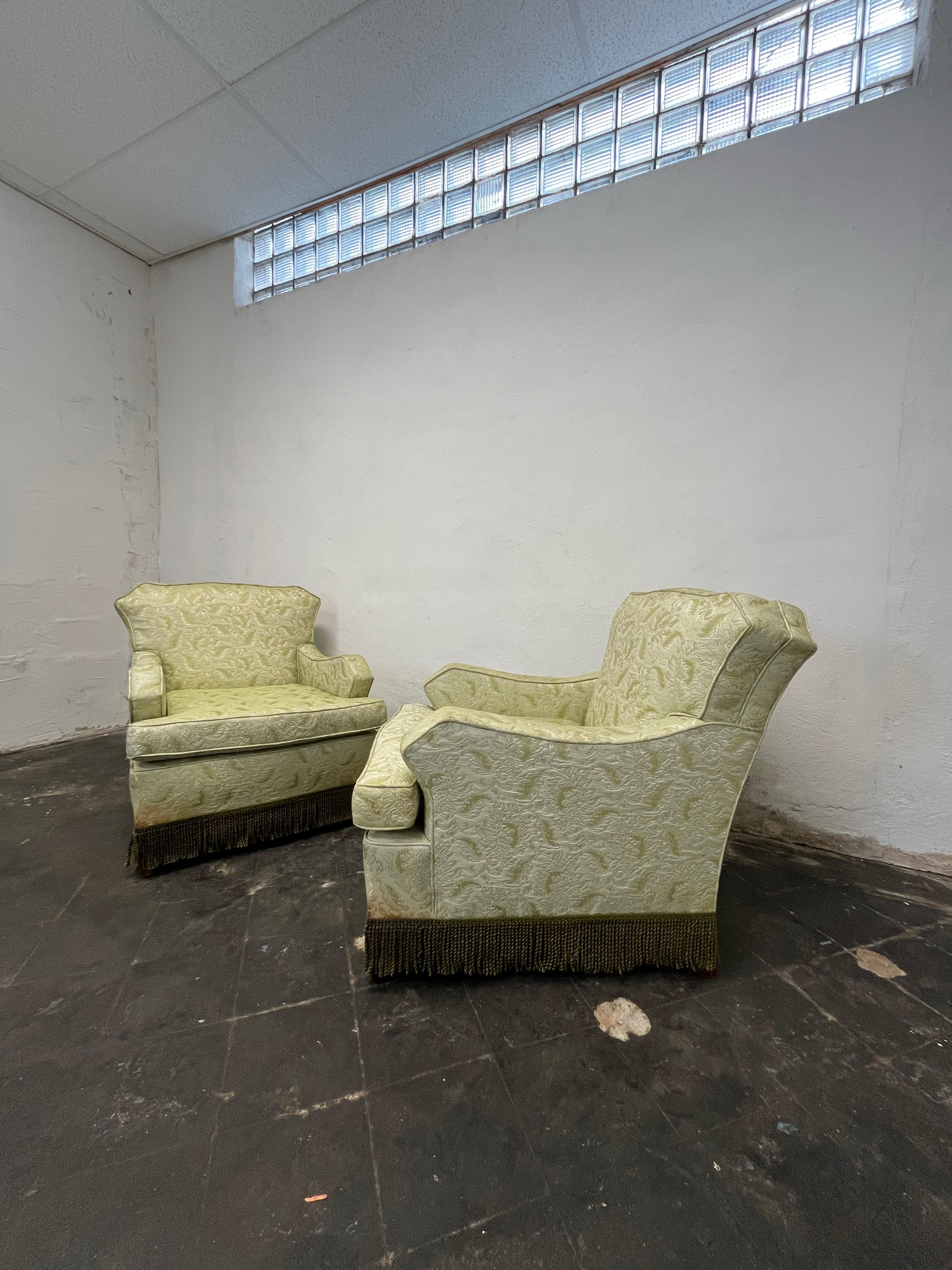 Mid Century Hollywood Regency Fringe Club Chairs - Set of 2 In Good Condition In W Allenhurst, NJ