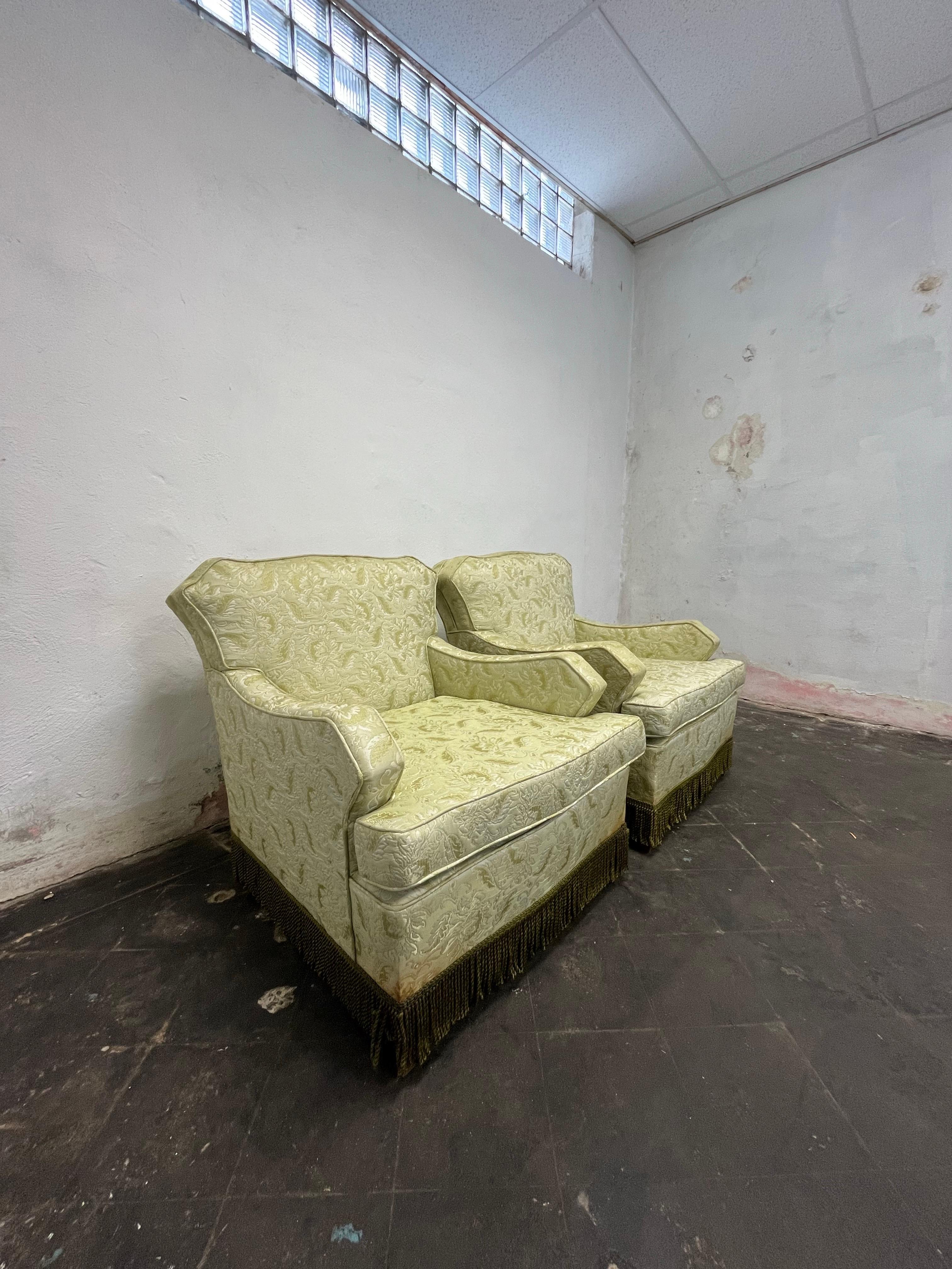 Upholstery Mid Century Hollywood Regency Fringe Club Chairs - Set of 2