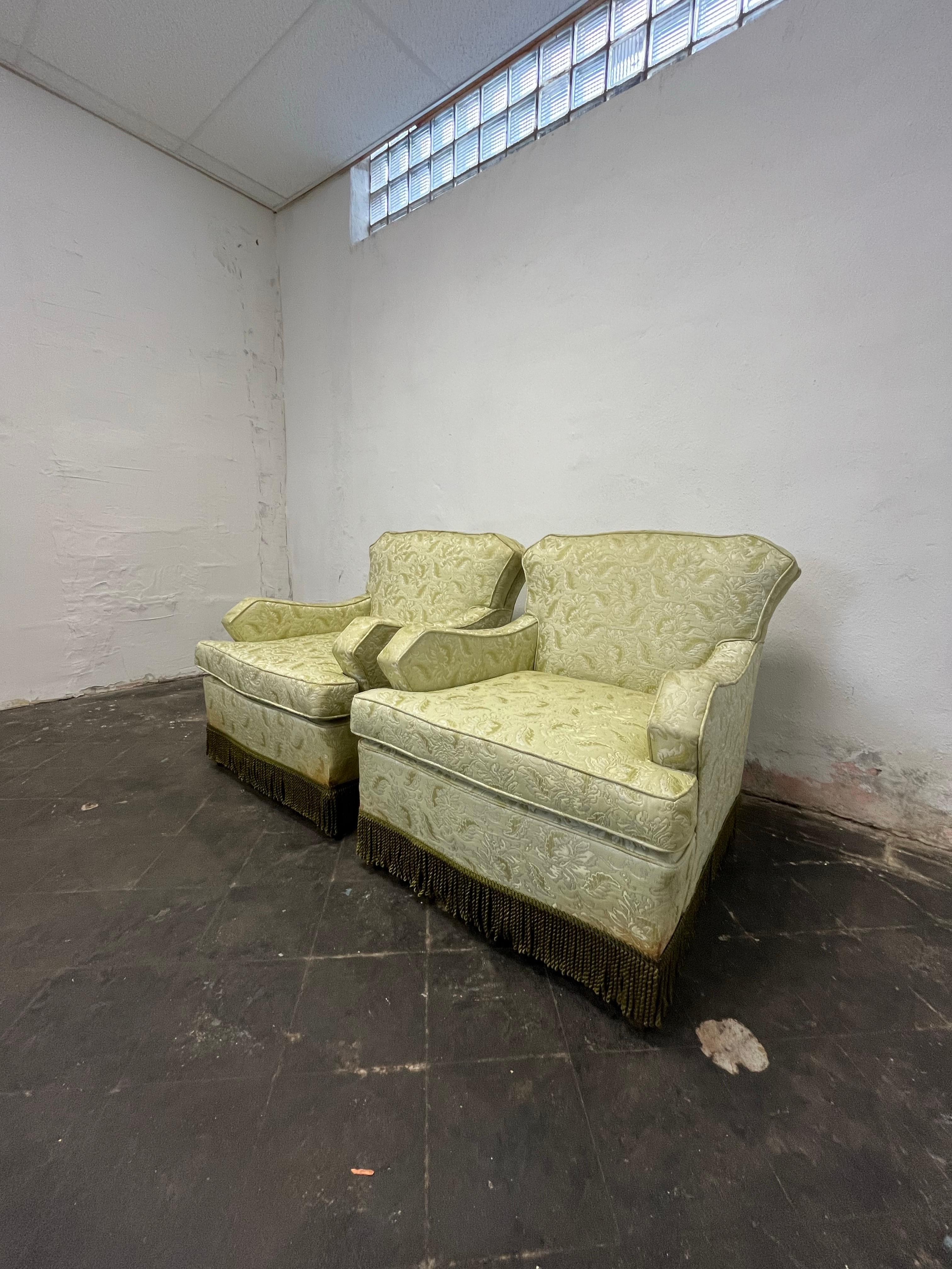 Mid Century Hollywood Regency Fringe Club Chairs - Set of 2 1