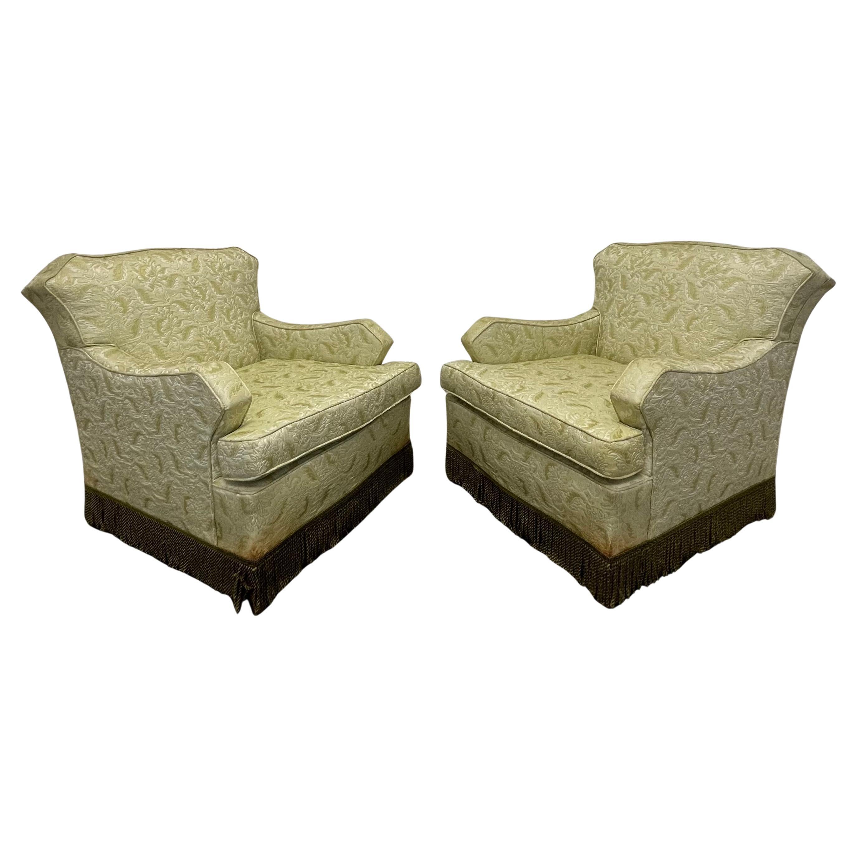 Mid Century Hollywood Regency Fringe Club Chairs - Set of 2