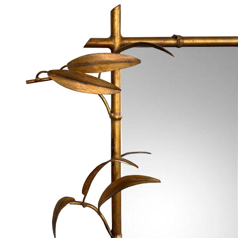 Italian Mid-Century Hollywood Regency Gilt Bamboo & Tôle Wall Mirror c. 1960s For Sale