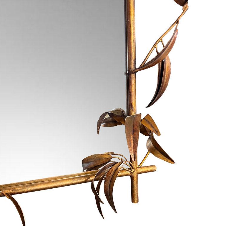 Metal Mid-Century Hollywood Regency Gilt Bamboo & Tôle Wall Mirror c. 1960s For Sale
