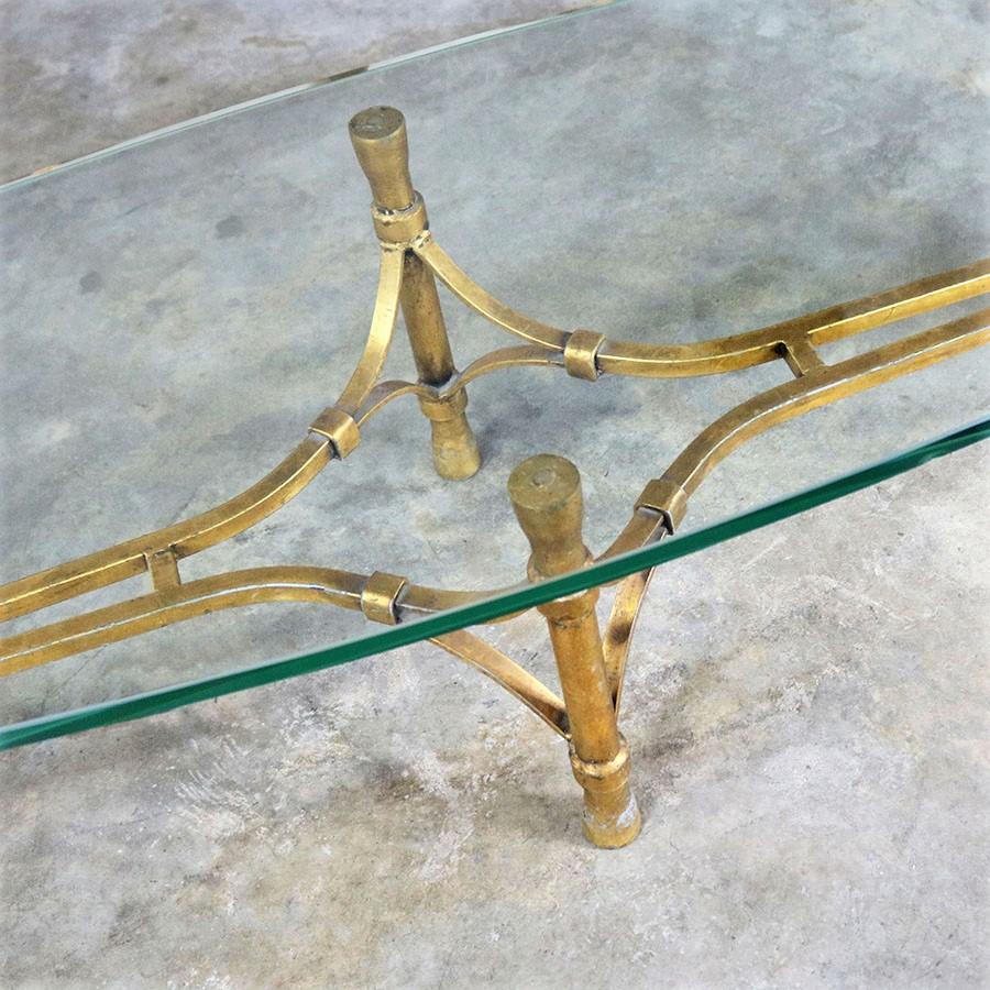 Mid Century Hollywood Regency Gilt Iron Base Coffee Table with Elliptical Glass  4