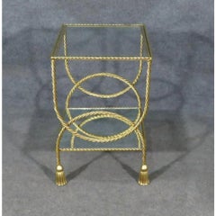 Midcentury Hollywood Regency Gilt Metal Glass Top Two Tier Side Table, 1960s