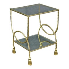 Midcentury Hollywood Regency Gilt Metal Glass Top Two Tier Side Table, 1960s