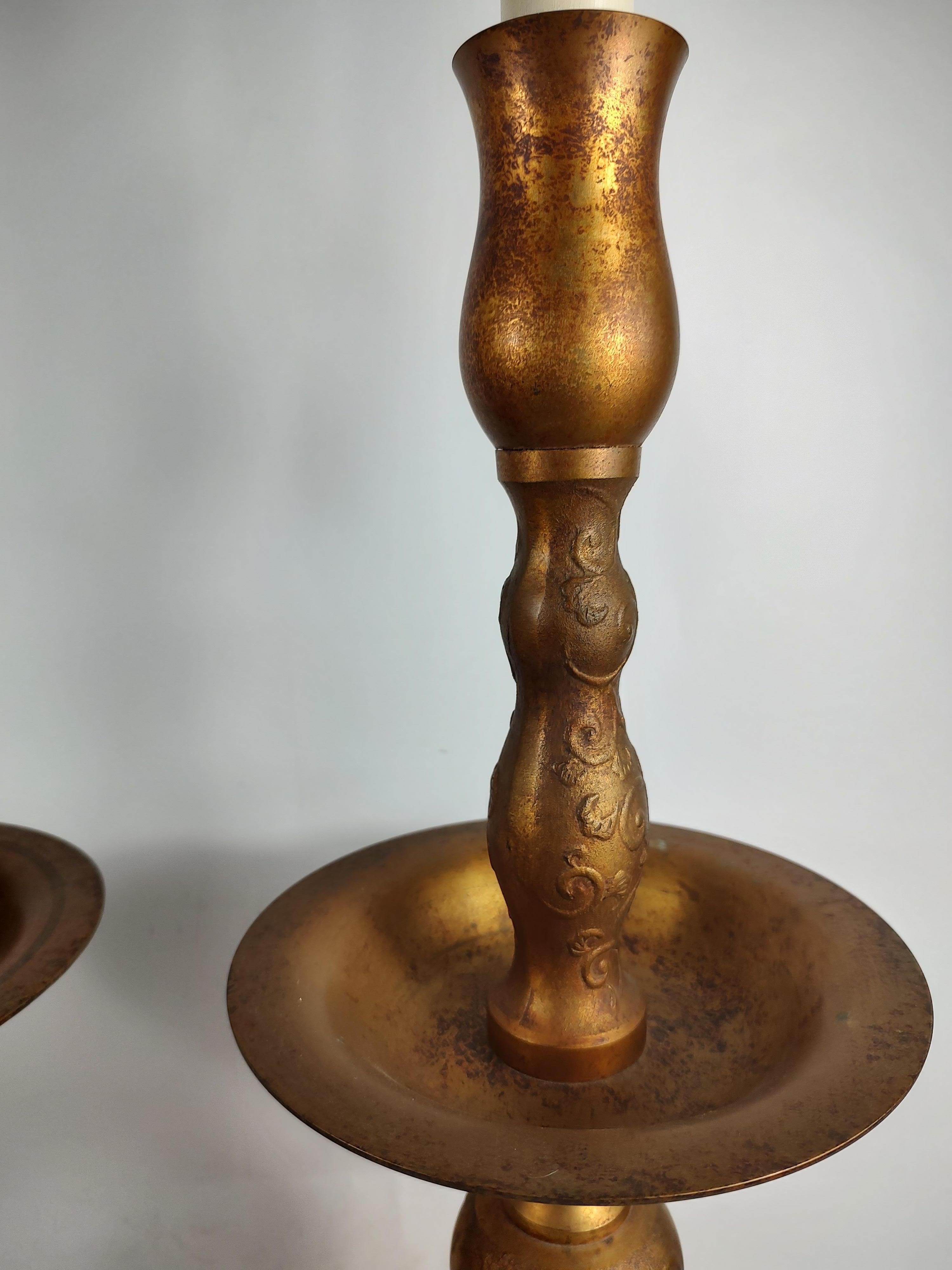 Mid-20th Century Mid Century Hollywood Regency Gilt Metal Pricket Style Table Lamps  For Sale