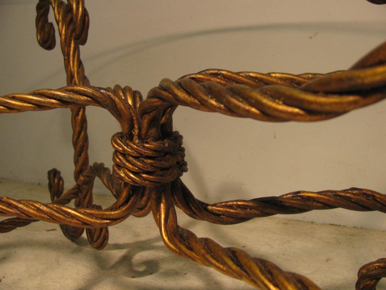 Mid Century Hollywood Regency Gilt Rope Cocktail Table For Sale at 1stDibs