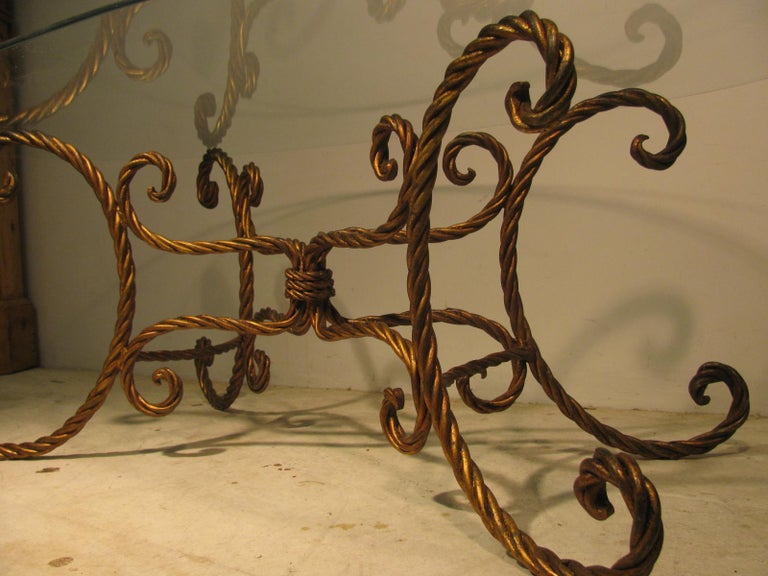 Mid Century Hollywood Regency Gilt Rope Cocktail Table For Sale at 1stDibs