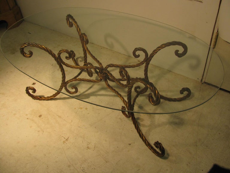 Mid Century Hollywood Regency Gilt Rope Cocktail Table For Sale at 1stDibs