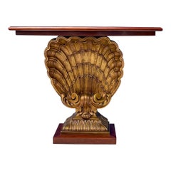 Mid-Century Hollywood Regency Gilt Shell And Mahogany Console Table