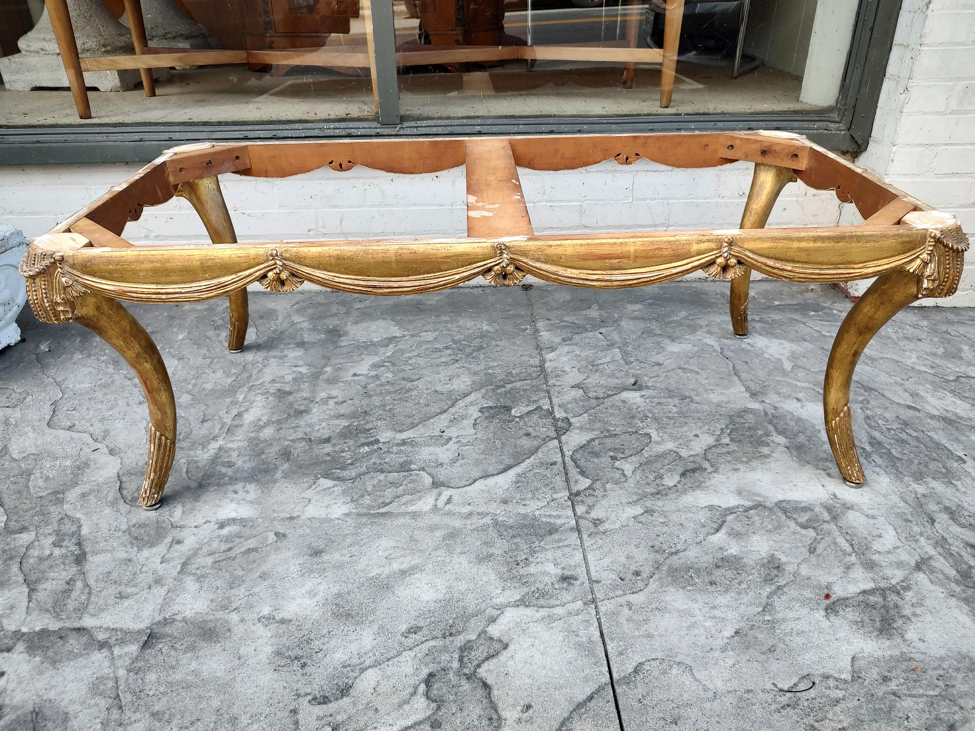 Mid Century Hollywood Regency Gilt Swag & Drape  Marble Top Cocktail Table  For Sale 6