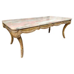 Mid Century Hollywood Regency Gilt Swag & Drape  Marble Top Cocktail Table