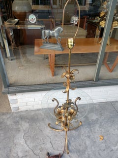 Mid Century Hollywood Regency Gilt Tole Ware Floor Lamp with Table