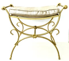 Mid-Century Hollywood Regency Gold Iron and Faux Python Cushion Bench