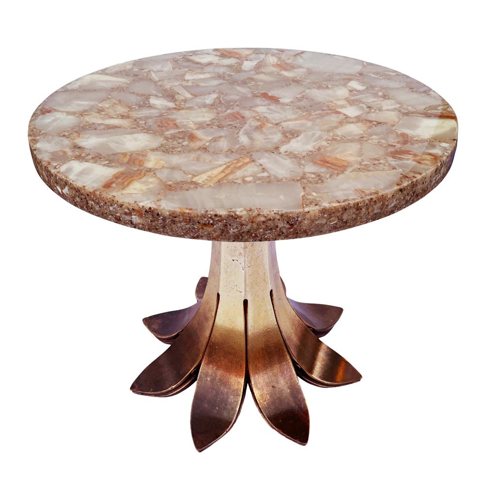 A very nice side table from Italy circa 1960's. Feature a gold wood base with terrazzo top. Excellent overall condition.