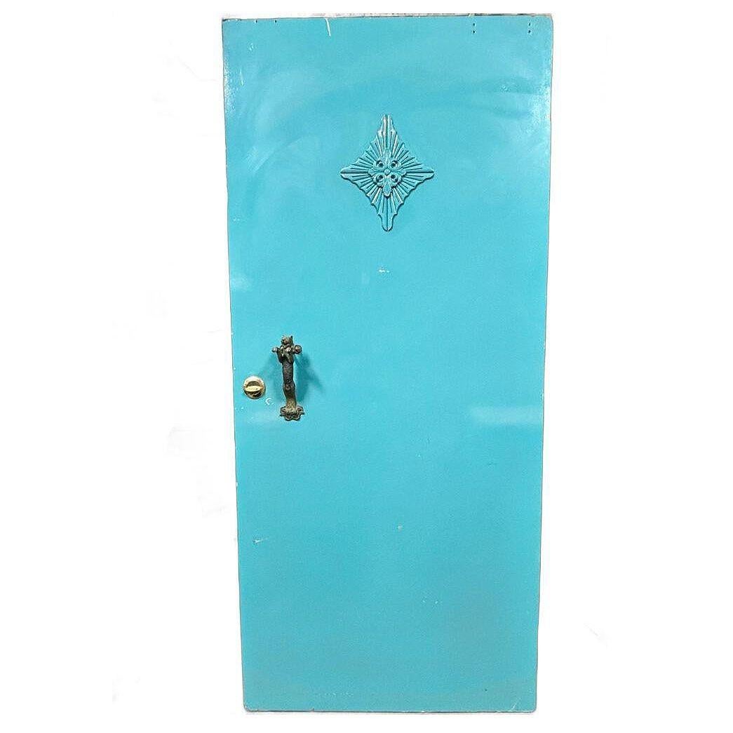 Mid-century Hollywood Regency Grand Turquoise Door w/ Custom Handles In Excellent Condition For Sale In Van Nuys, CA