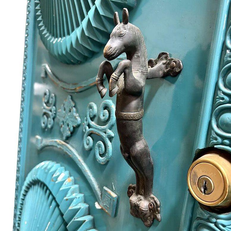 Mid-century Hollywood Regency Grand Turquoise Door w/ Custom Handles For Sale 1