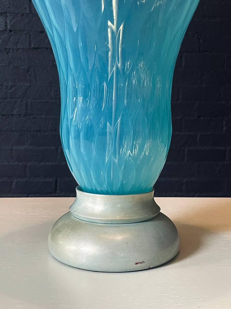 Mid-Century Hollywood Regency Italian Blue Swirl Murano Table Lamp For Sale 4