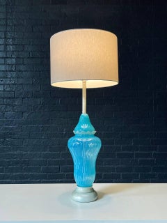 Mid-Century Hollywood Regency Italian Blue Swirl Murano Table Lamp