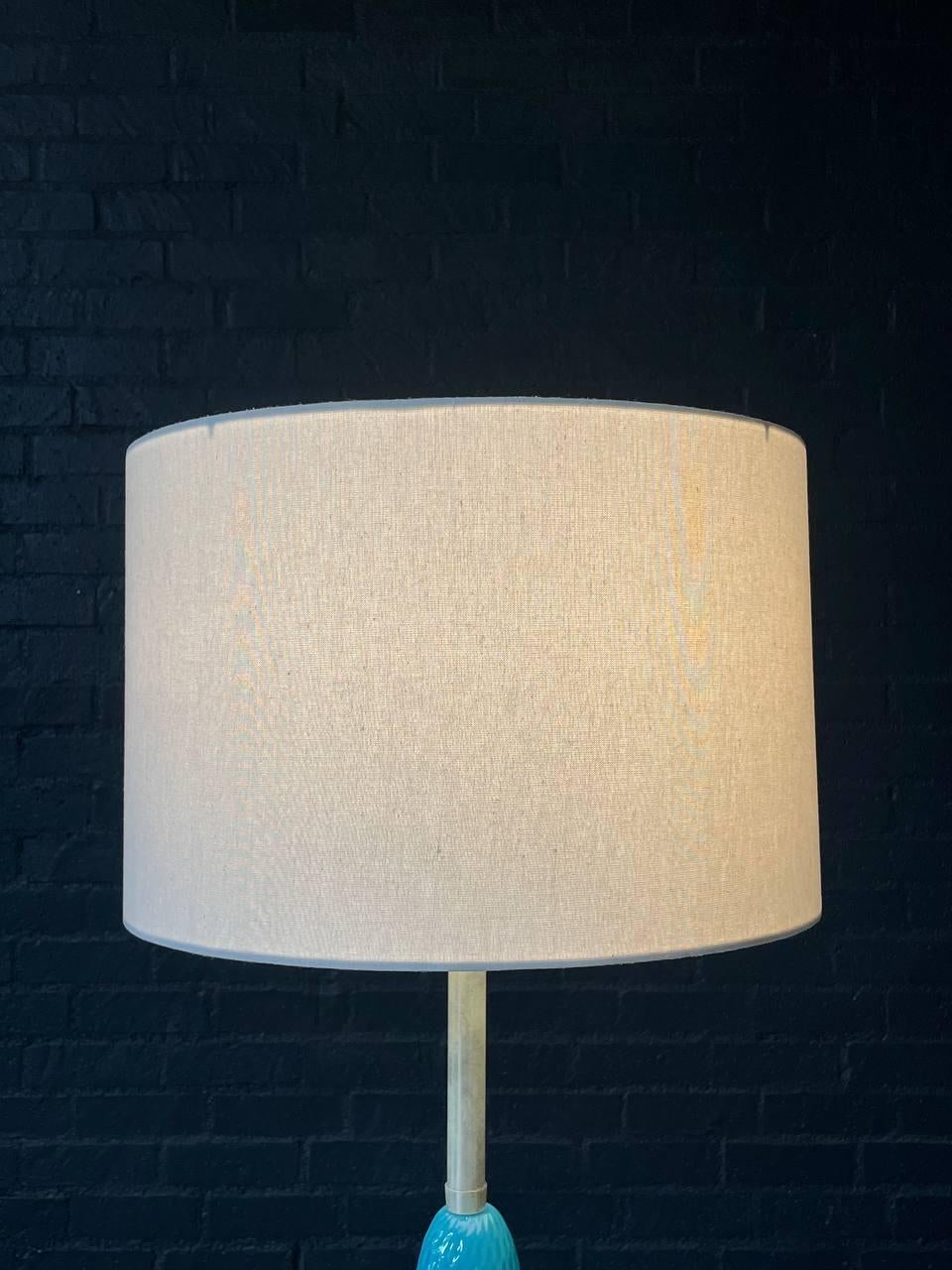 Murano Glass Mid-Century Hollywood Regency Italian Blue Swirl Murano Table Lamp For Sale