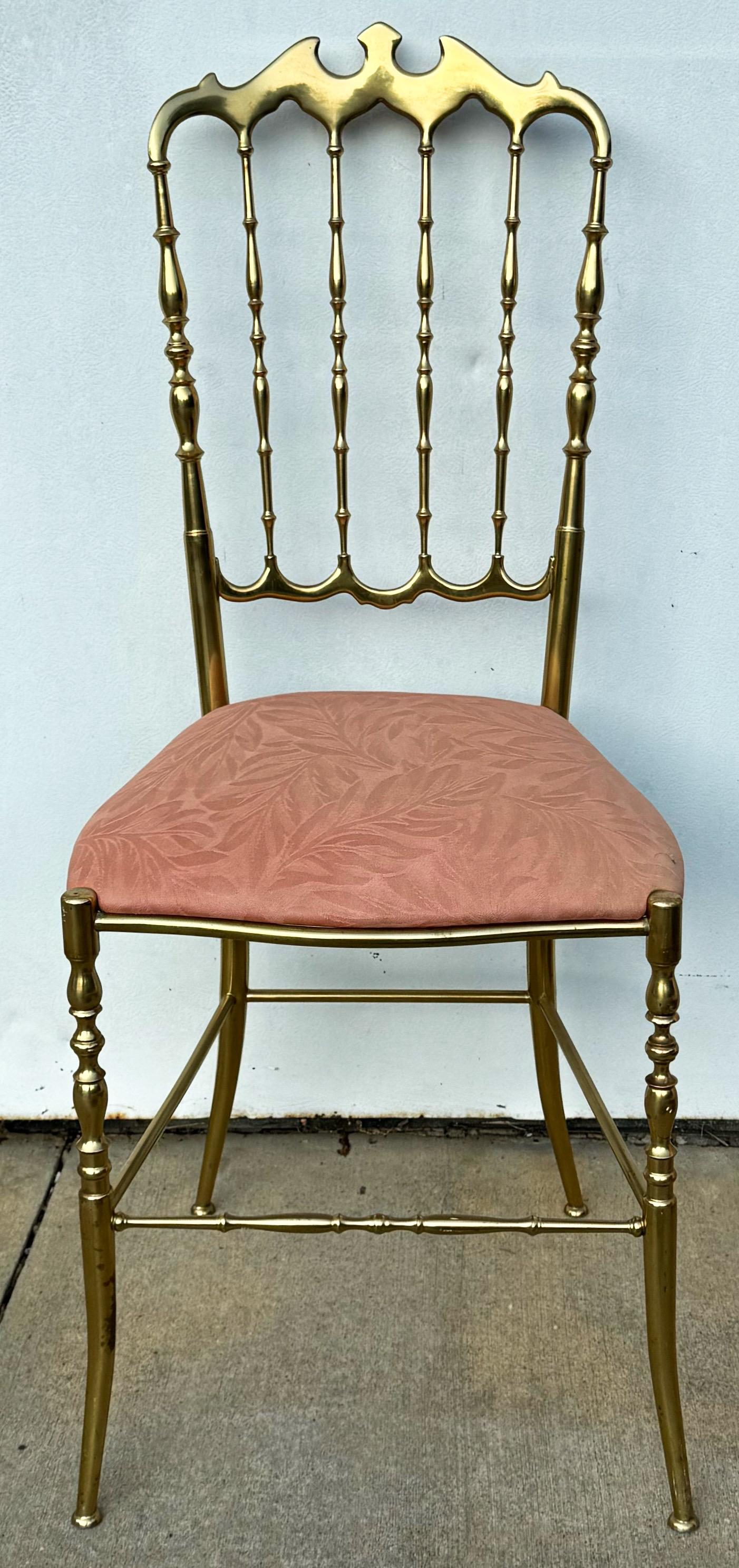 20th Century Mid-Century Hollywood Regency Italian Brass Chiavari  Side  Desk  Vanity Chair For Sale