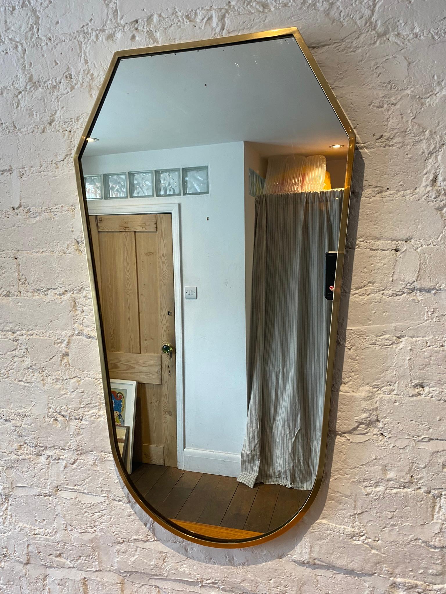 Mid-Century Italian Brass Framed Wall Mirror, 1950s For Sale 4