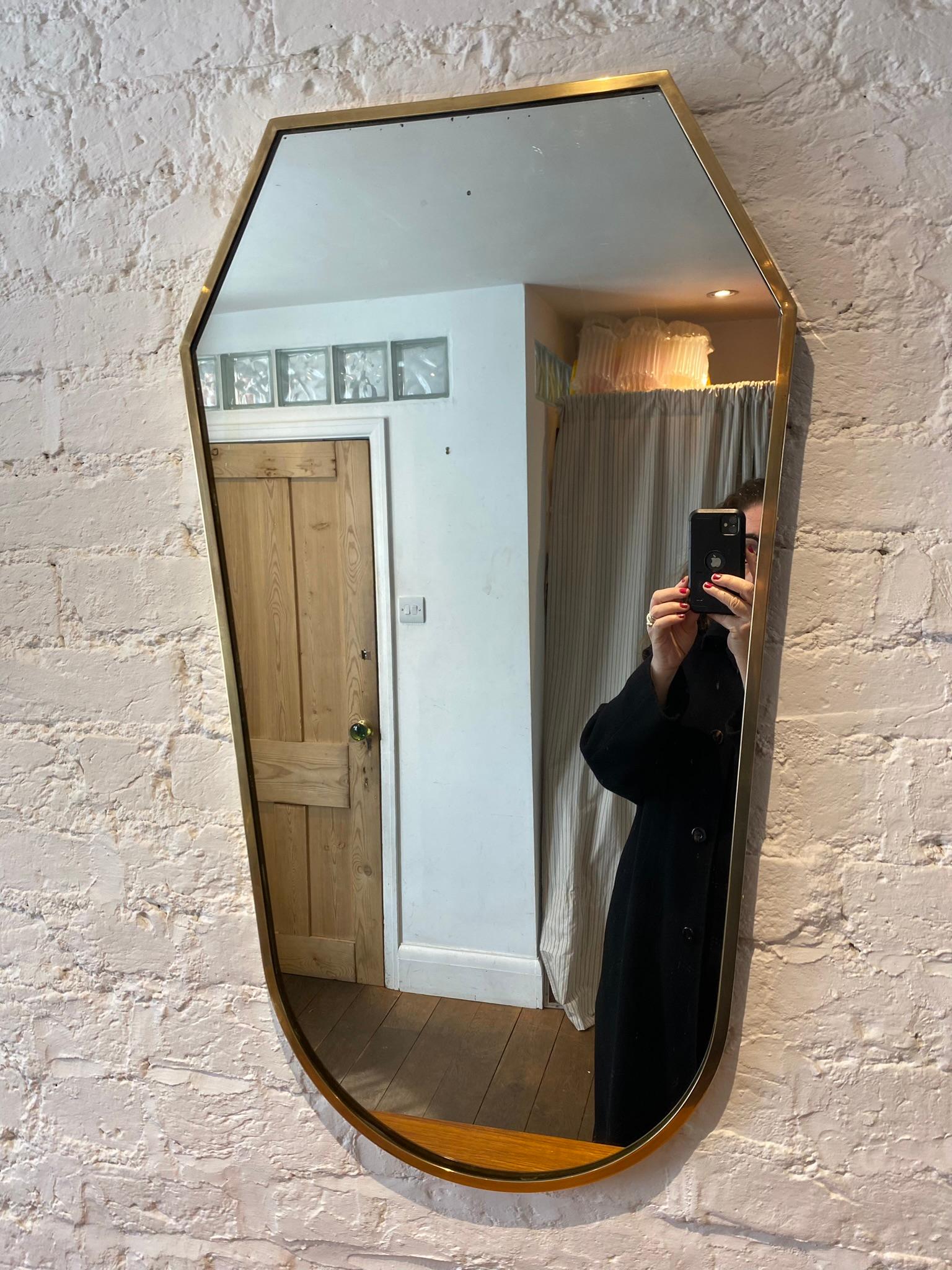 Mid-Century Modern Mid-Century Italian Brass Framed Wall Mirror, 1950s For Sale
