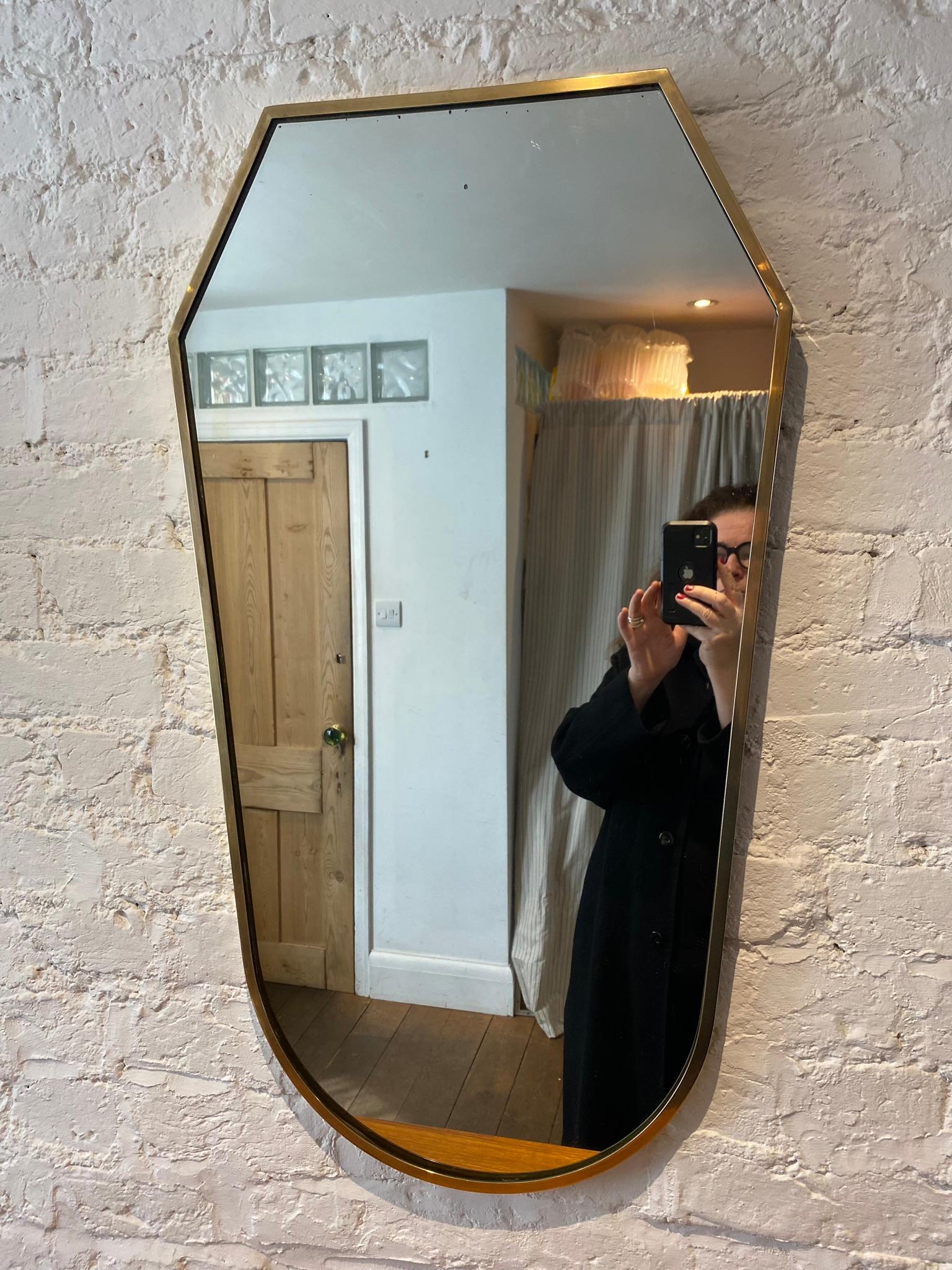 Lacquered Mid-Century Italian Brass Framed Wall Mirror, 1950s For Sale