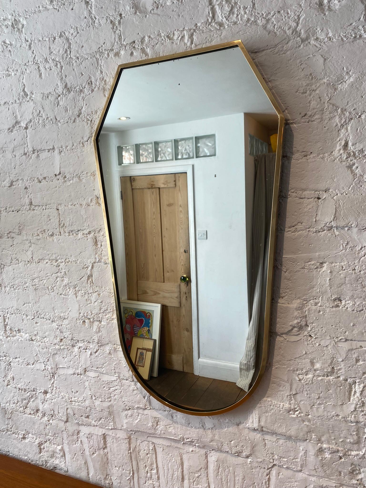 Mid-Century Italian Brass Framed Wall Mirror, 1950s For Sale 2