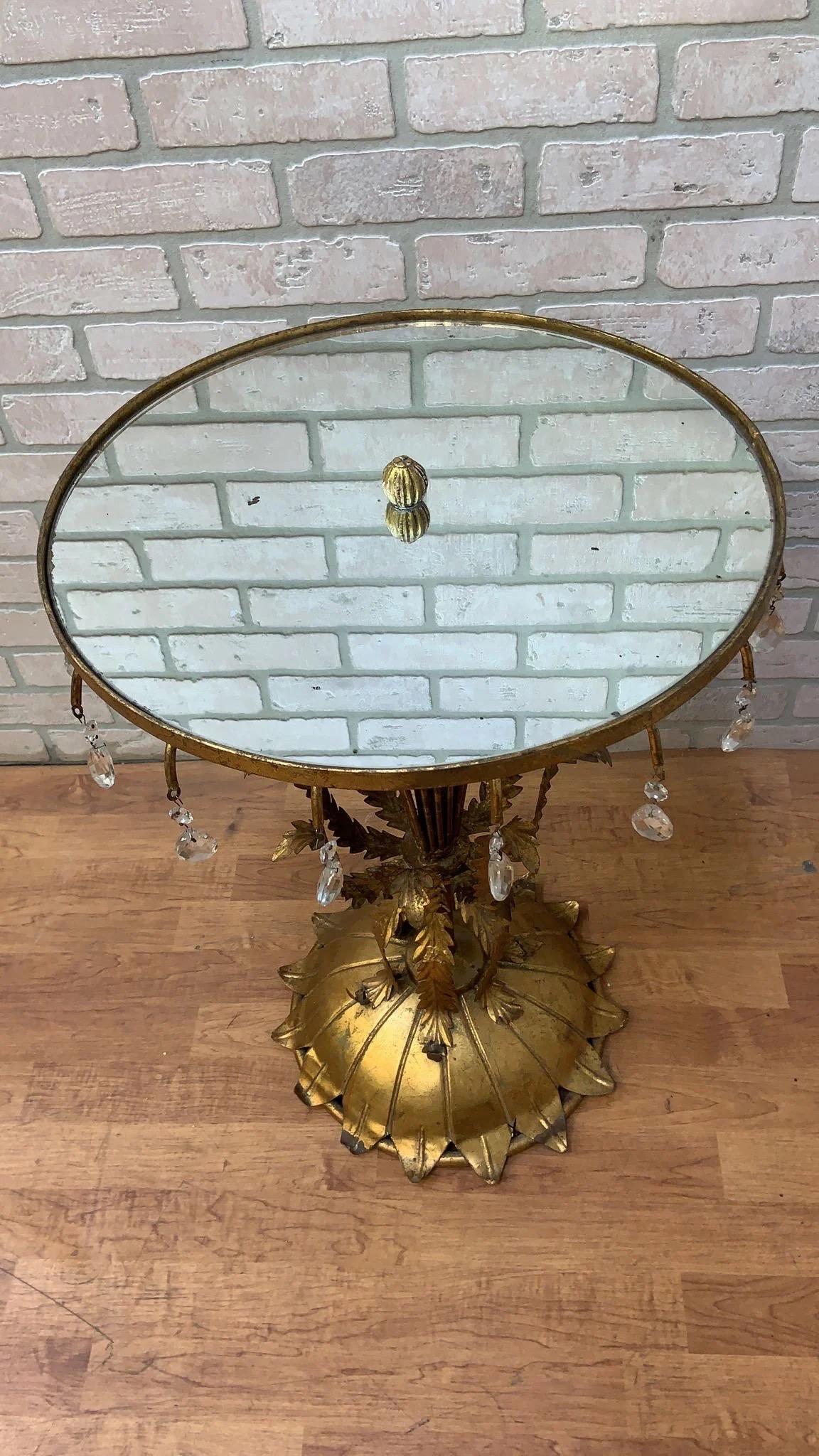 20th Century Mid Century Hollywood Regency Italian Gilt Accent Table with Mirrored Top For Sale