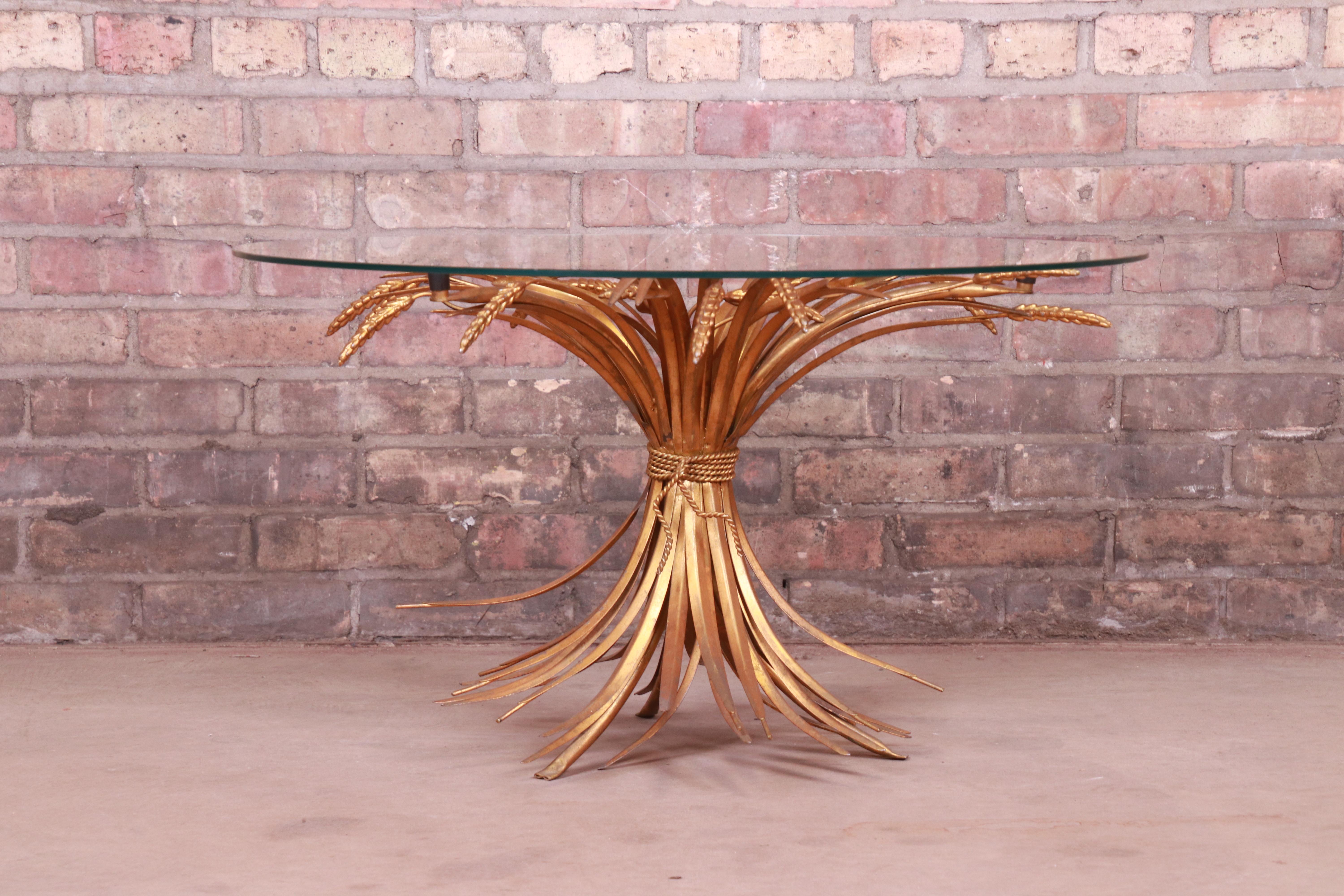 Mid-Century Modern Midcentury Hollywood Regency Italian Gold Sheaf of Wheat Cocktail Table, 1960s